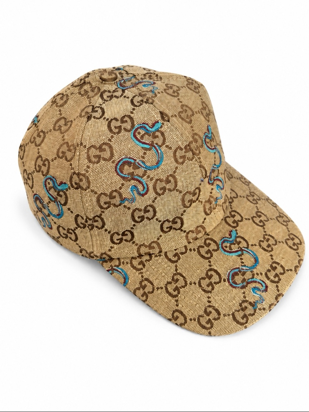 Gucci Brown & Blue Cap with Snake Embroidery